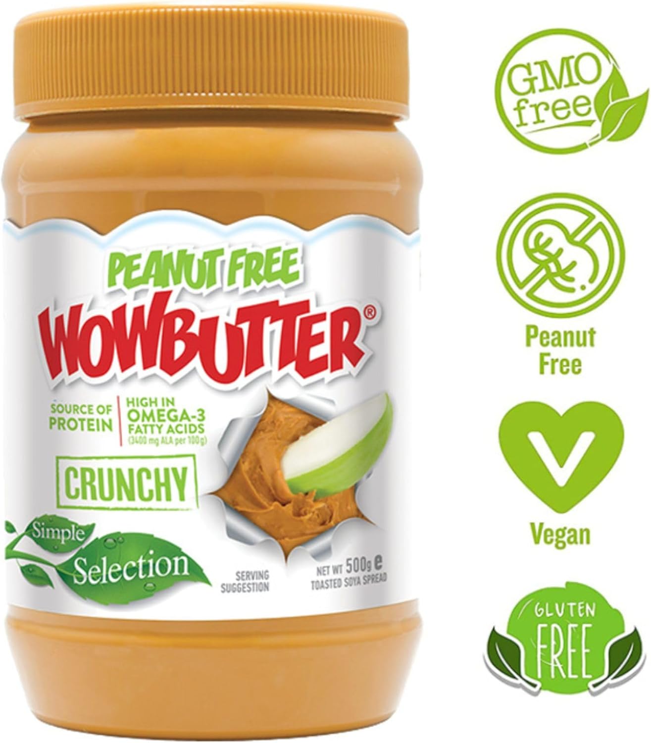 WOWBUTTER Crunchy Toasted Soya Spread - Tastes Like Peanut Butter - Nut-Free, Vegan, Gluten Free, Halal & Kosher, Protein Spread - 7g Plant Protein, 1000mg Omega-3 per Serving (3)