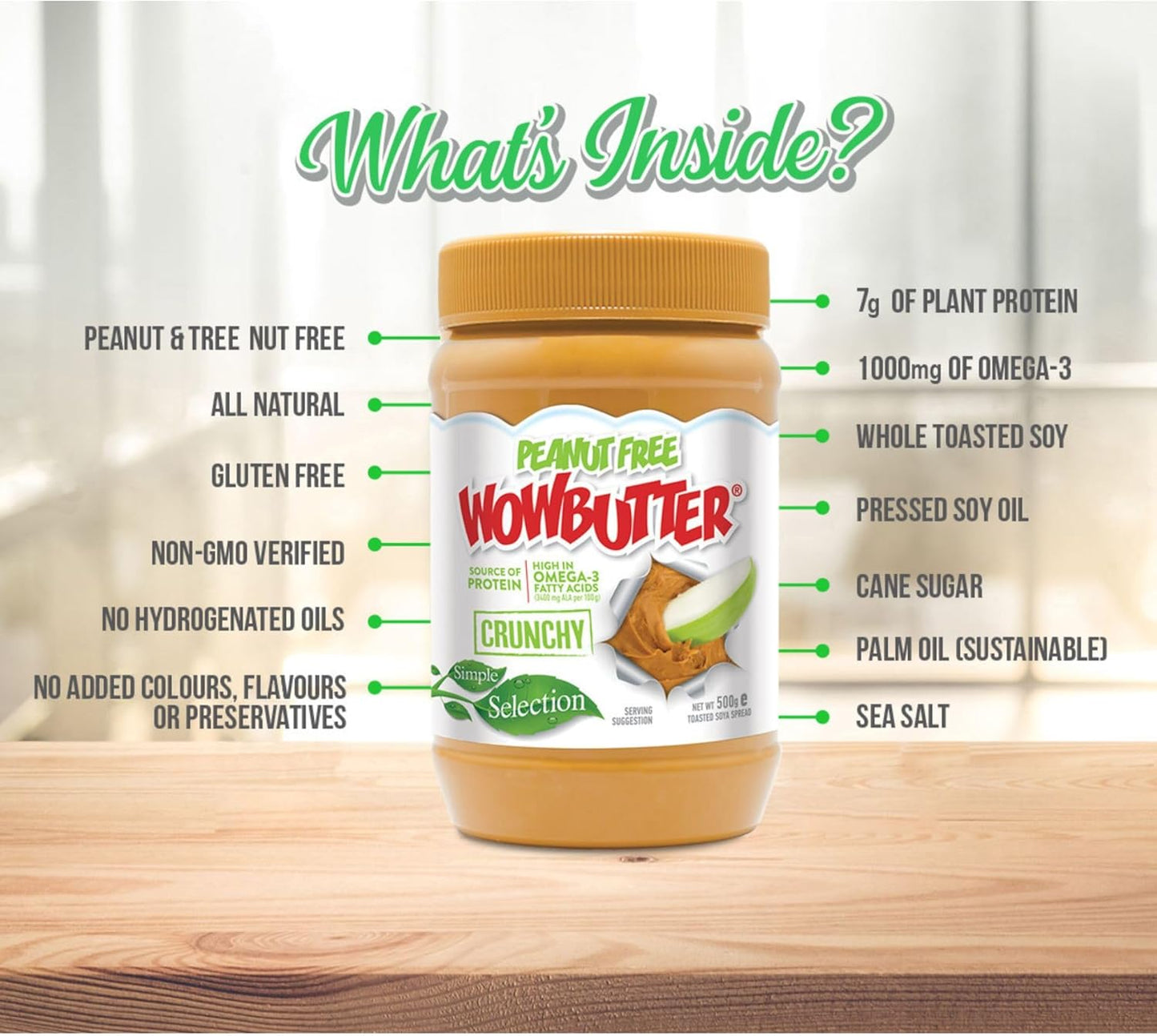 WOWBUTTER Crunchy Toasted Soya Spread - Tastes Like Peanut Butter - Nut-Free, Vegan, Gluten Free, Halal & Kosher, Protein Spread - 7g Plant Protein, 1000mg Omega-3 per Serving (3)