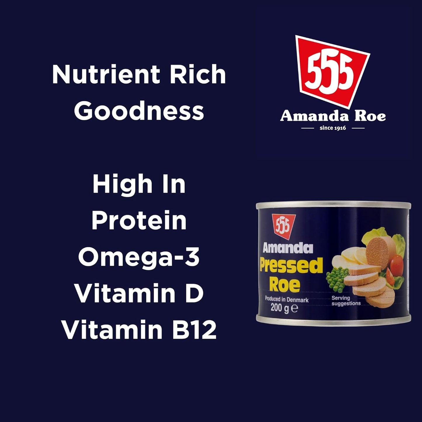 Amanda 555: Tinned Cod Roe | The Original Cod Roe | High in Protein Omega 3 Vitamin D & B12 | MSC Certified, Sustainable, and Delicious | Perfect for Home or Fish & Chip Shops (3 x 200g)
