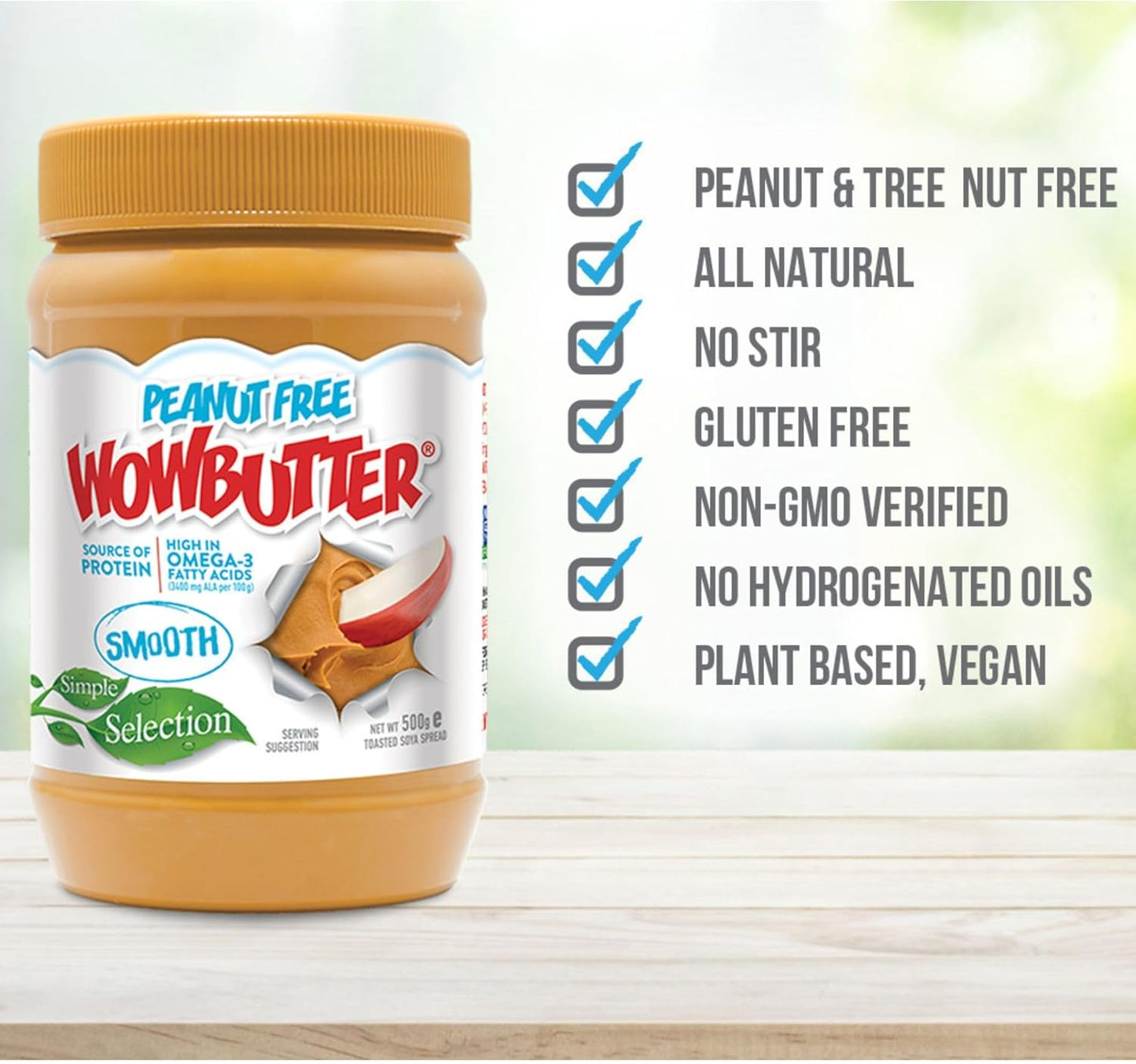 WOWBUTTER Smooth Toasted Soya Spread - Tastes Like Peanut Butter - Nut-Free, Vegan, Gluten Free, Halal & Kosher, Protein Spread - 7g Plant Protein, 1000mg Omega-3 per Serving, All-Natural (1)
