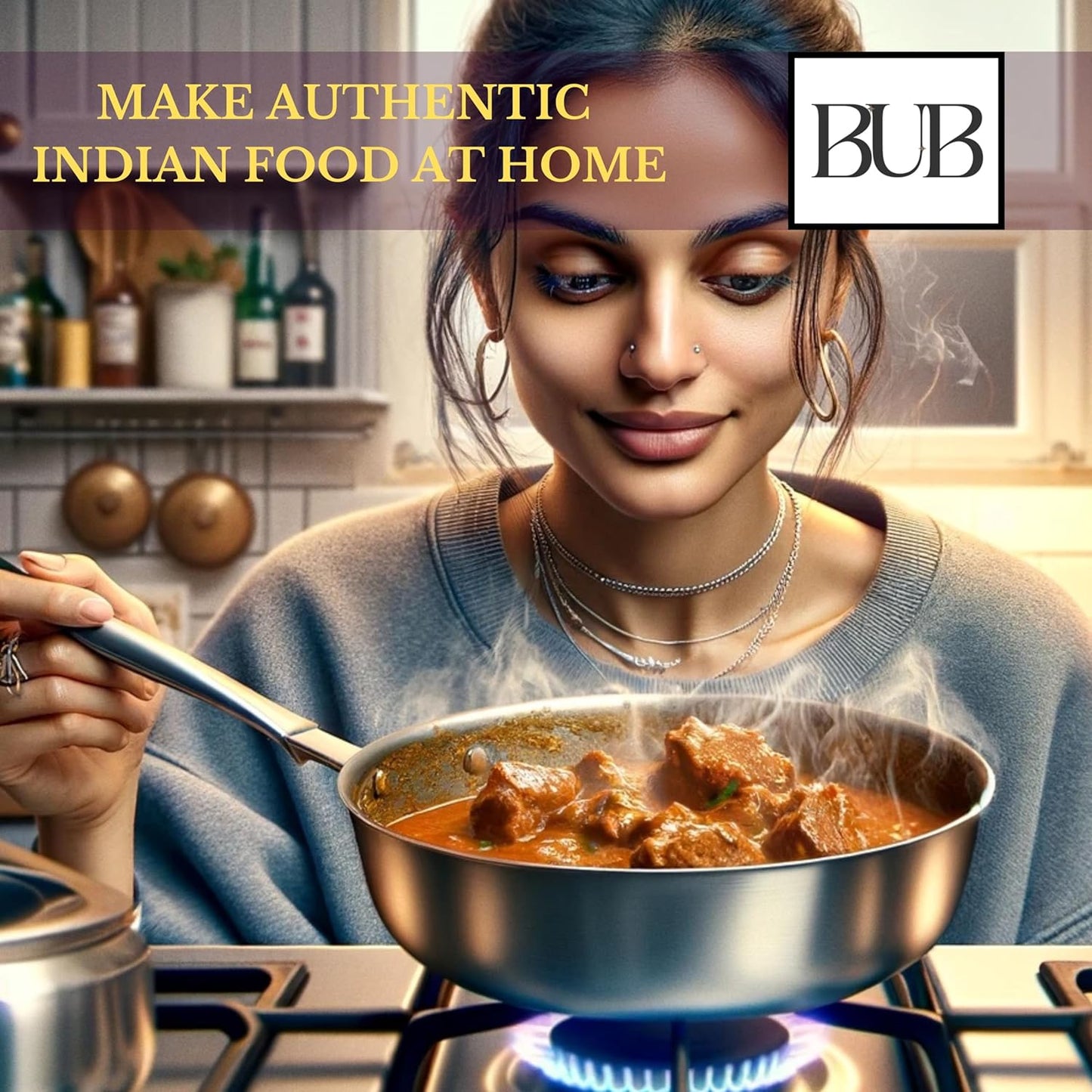 BUB Indian Spices for Cooking Gift Box & Curry Kit - Indian Essentials Recipe Booklet & Premium Quality Rajah Spices - Spice Tin Refill Kit - Perfect Indian Cooking Starter Box (12 ITEM PREMIUM)