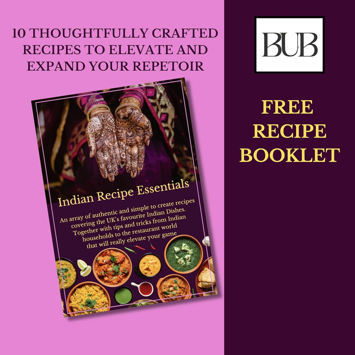 BUB Indian Spices for Cooking Gift Box & Curry Kit - Indian Essentials Recipe Booklet & Premium Quality Rajah Spices - Spice Tin Refill Kit - Perfect Indian Cooking Starter Box (12 ITEM PREMIUM)