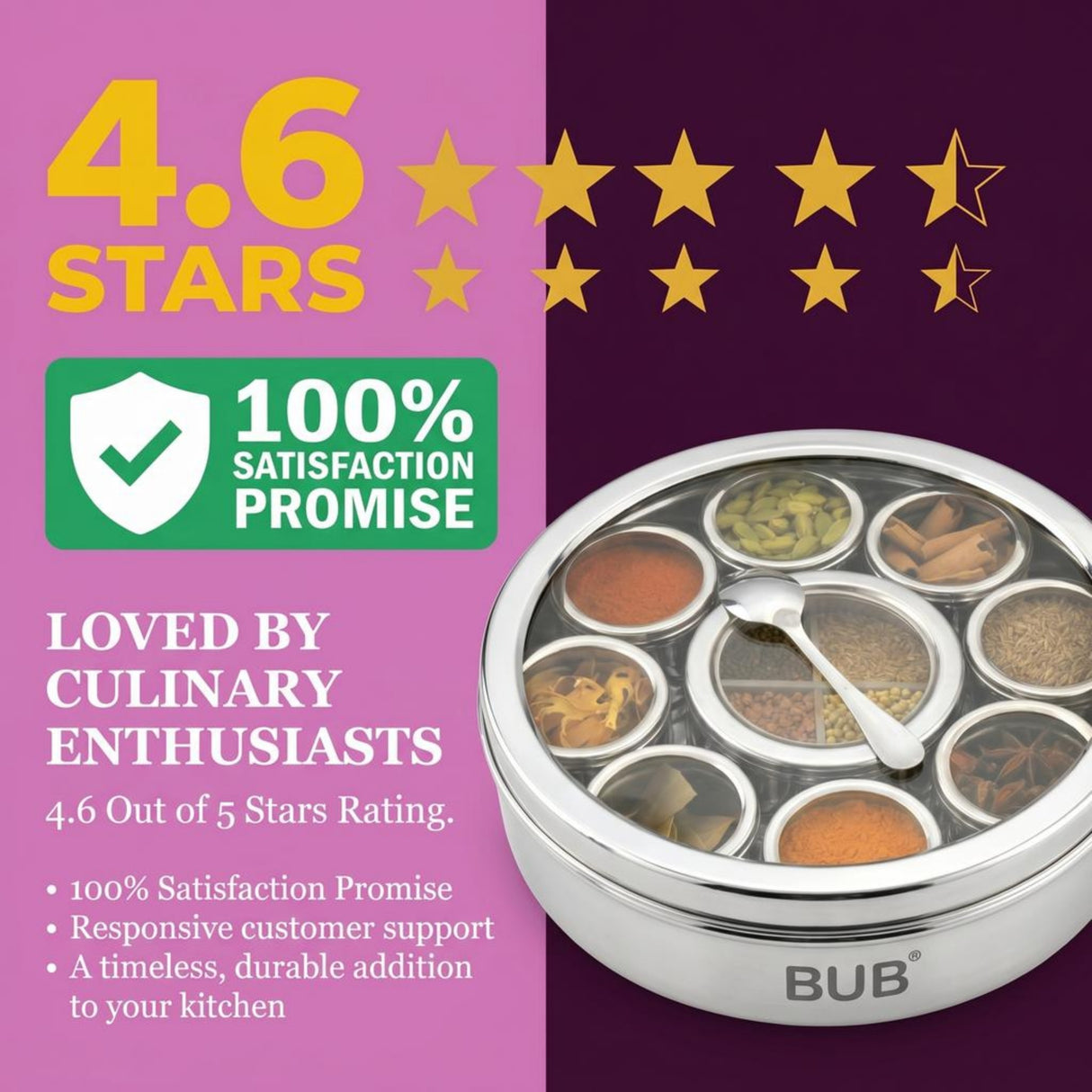 Masala Dabba Gift Set 22cm | Indian Spice Tin with Rajah Spices & Recipe Book - BUB BRANDS