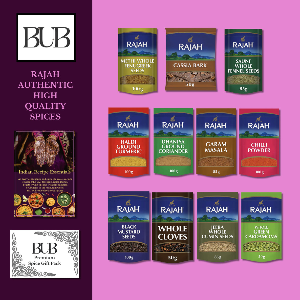 Indian spice gift box with 11 spices for cooking curries