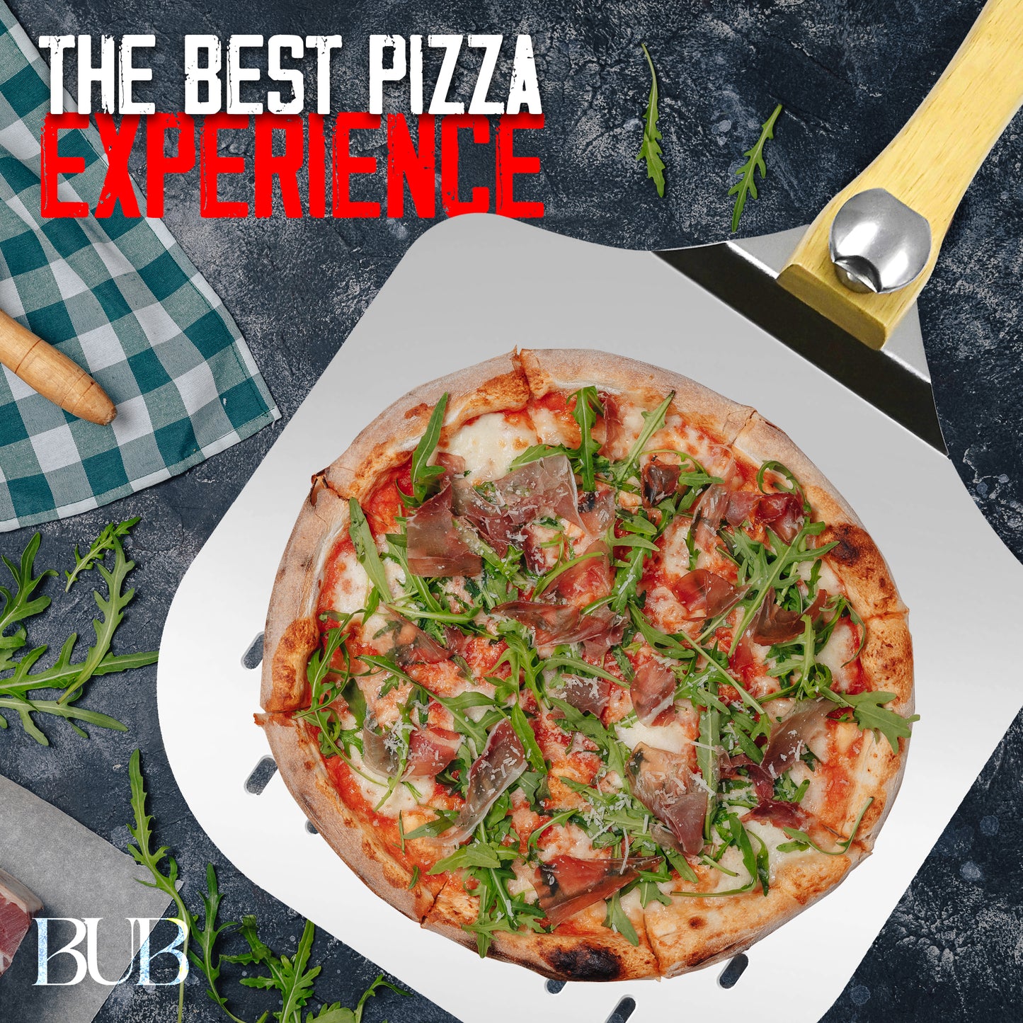12 Inch Perforated Aluminium Pizza Peel — Foldable Wooden Handle for Home & Pizza Ovens