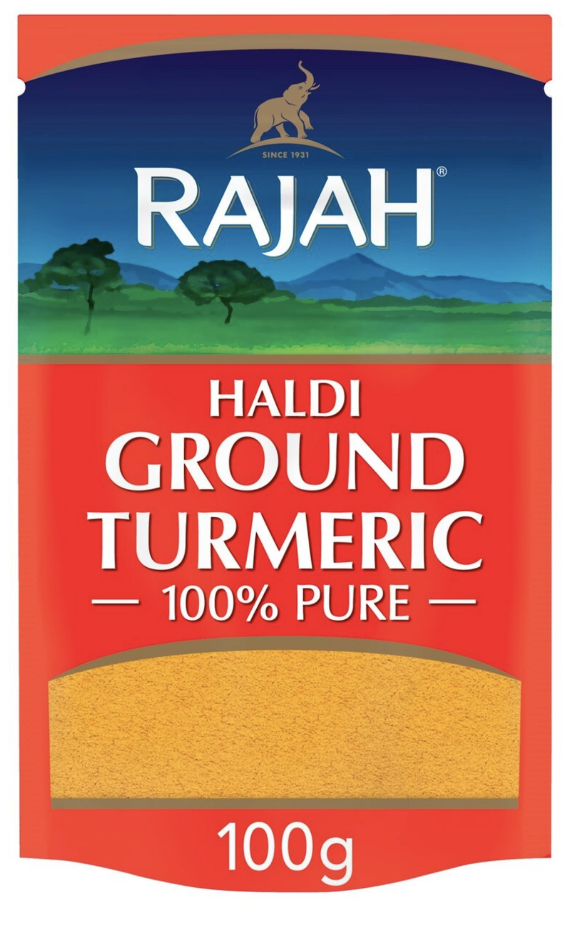 Rajah Ground Turmeric (Haldi) 100g — Authentic Ground Spice for Indian Cooking