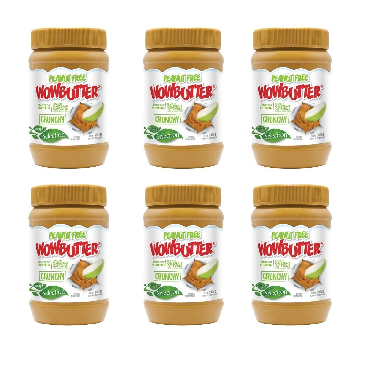 WOWBUTTER Crunchy Toasted Soya Spread 6 x 500g Case Pack - Nut Free Peanut Butter