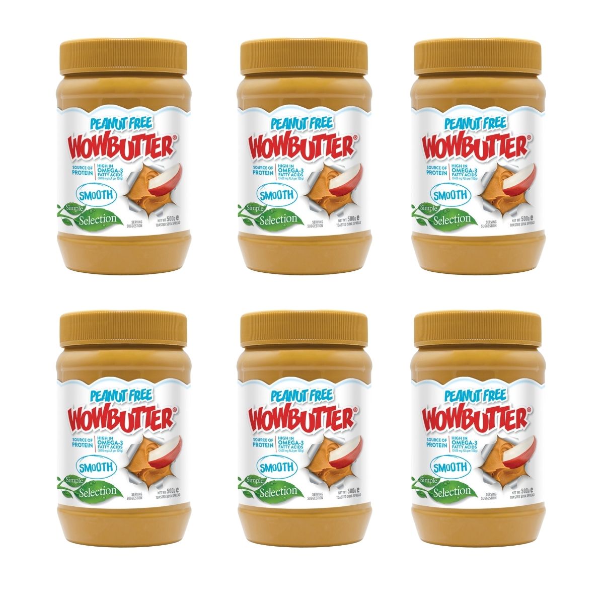 WOWBUTTER 6 x 500g Case Pack | Smooth Toasted Soya Spread - Nut Free Peanut Butter