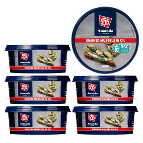 555 Amanda Smoked Mussels in Oil 6 x 200g - BUB BRANDS
