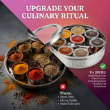 Masala Dabba Gift Set 22cm | Indian Spice Tin with Rajah Spices & Recipe Book - BUB BRANDS