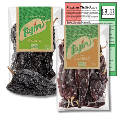 BUB Mexican Dried Chillies 2 Pack: Tajin Ancho & Guajillo + Recipe Guide