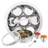 BUB Masala Dabba 18.5cm | Stainless Steel Indian Spice Tin with 7 Pots, Clear Lid & Spoon