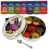 Masala Dabba Gift Set 18.5cm | Indian Spice Tin with Rajah Spices & Recipe Book