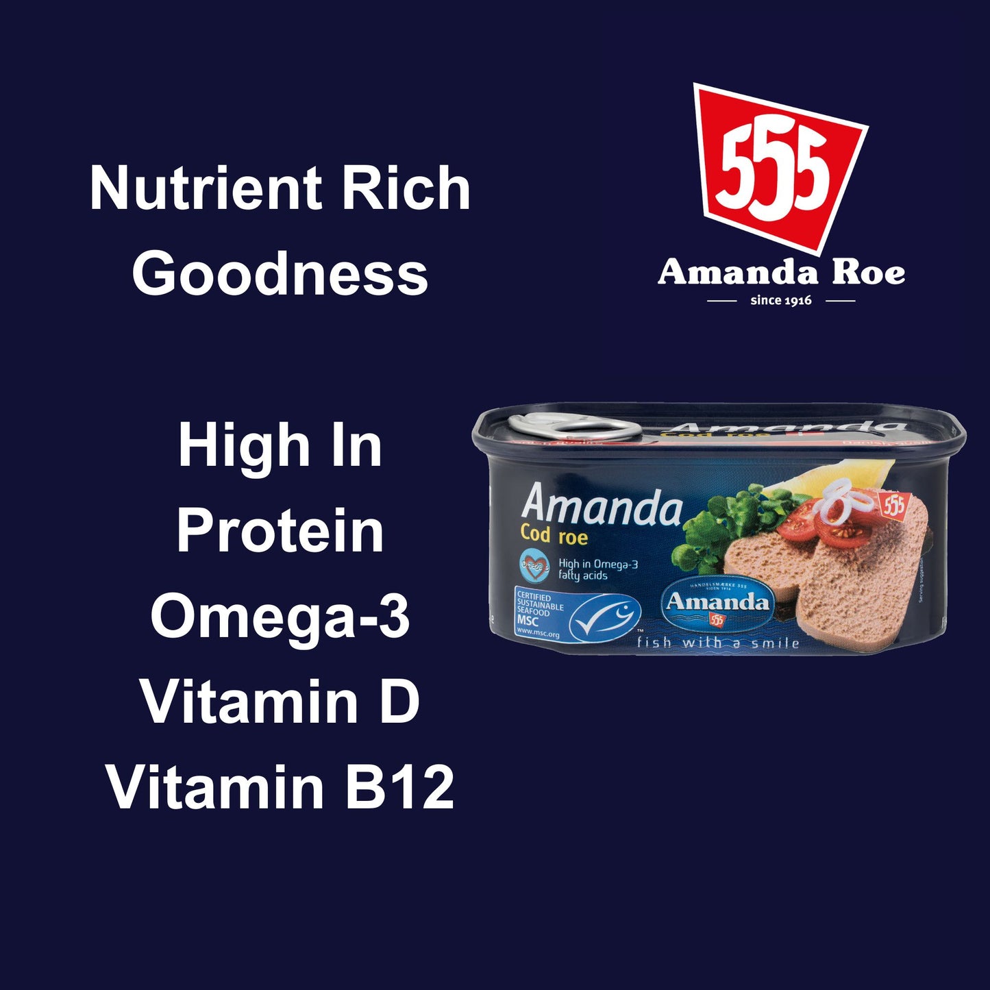 Amanda 555 Tinned Cod Roe 6 x 200g — Family Pack of MSC‑Certified Seafood