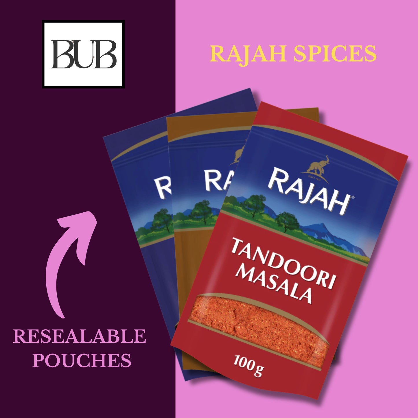 BUB Indian Spices for Cooking Gift Box & Curry Kit - Indian Essentials Recipe Booklet & Premium Quality Rajah Spices - Spice Tin Refill Kit