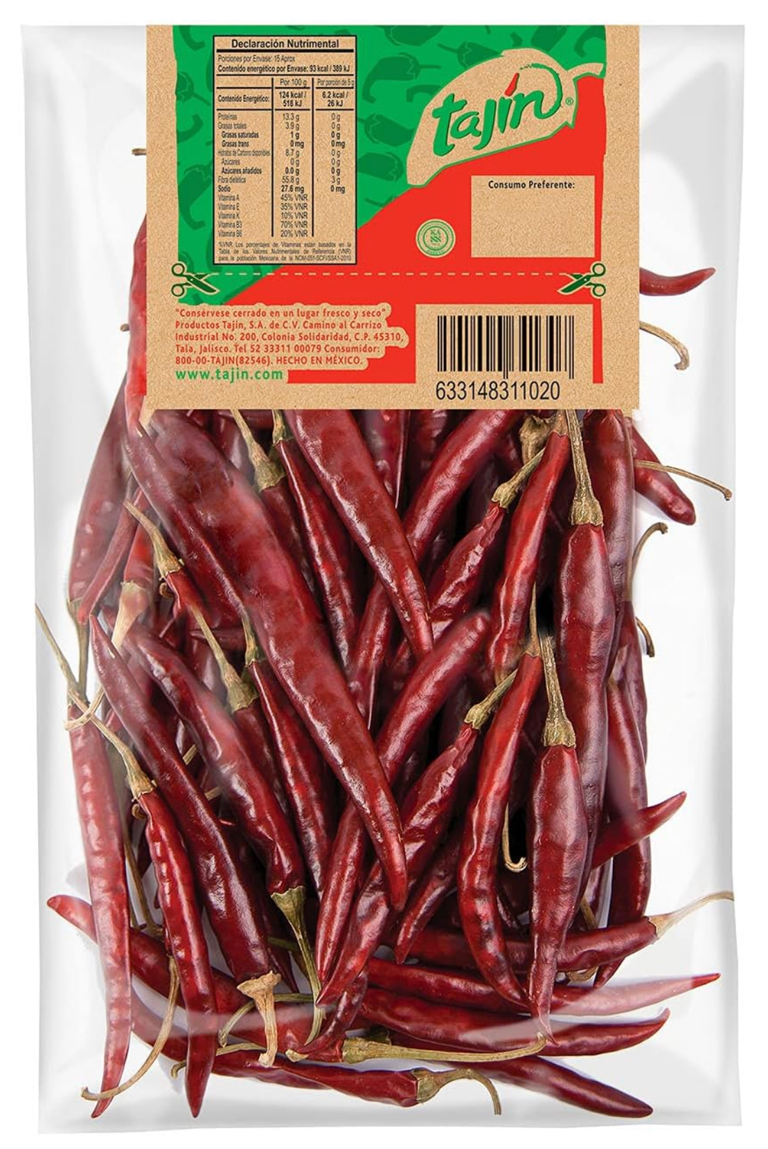 Tajin Dried Arbol Chillies 75g