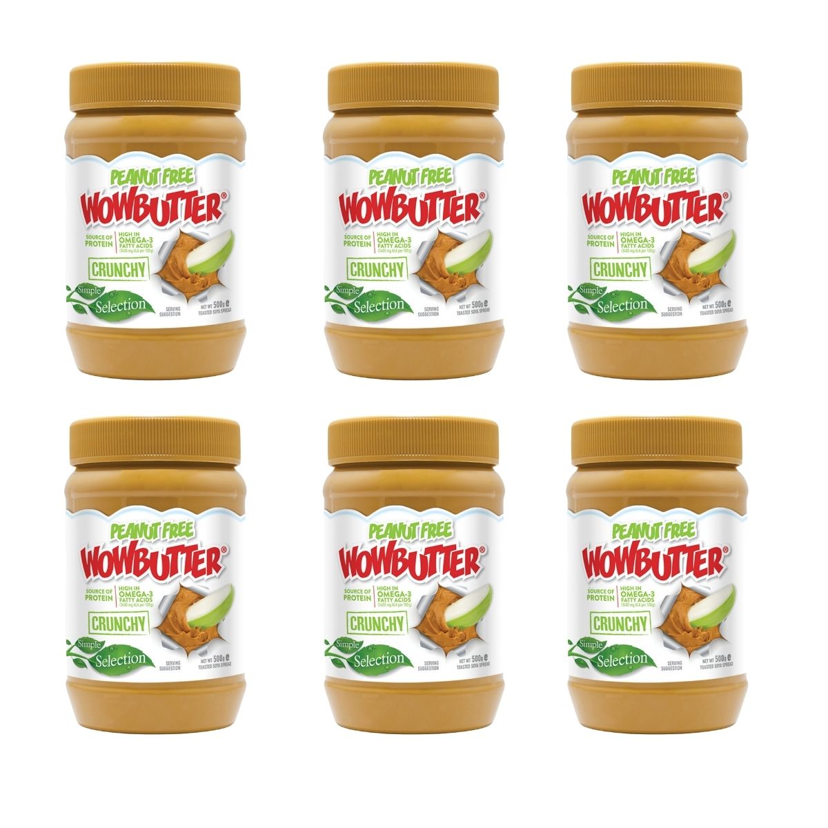 WOWBUTTER Crunchy Toasted Soya Spread 6 x 500g Case Pack - Nut Free Peanut Butter