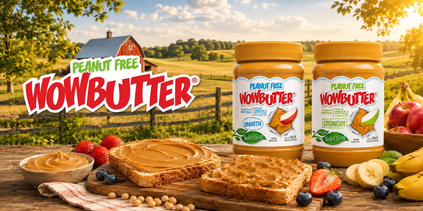 WOWBUTTER Smooth and Crunchy nut-free peanut butter alternative spreads
