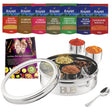 BUB 18.5cm Masala Dabba Spice Tin with Rajah SpicesA premium 18.5cm stainless steel masala dabba with Rajah spices and a BUB recipe book — a complete Indian spice tin gift set for curry lovers and home cooks - BUB BRANDS
