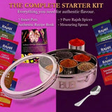 BUB 18.5cm Masala Dabba Spice Tin with Rajah SpicesA premium 18.5cm stainless steel masala dabba with Rajah spices and a BUB recipe book — a complete Indian spice tin gift set for curry lovers and home cooks - BUB BRANDS