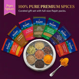 BUB 18.5cm Masala Dabba Spice Tin with Rajah SpicesA premium 18.5cm stainless steel masala dabba with Rajah spices and a BUB recipe book — a complete Indian spice tin gift set for curry lovers and home cooks - BUB BRANDS