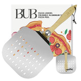 12 Inch Perforated Aluminium Pizza Peel — Foldable Wooden Handle for Home & Pizza Ovens